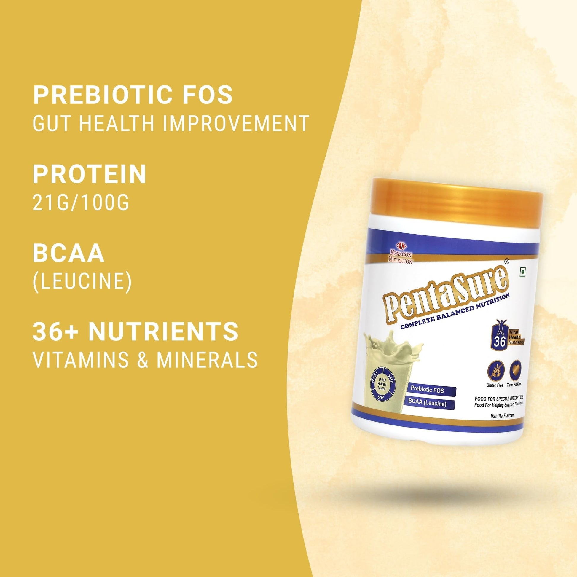 Pentasure Complete Balanced Nutrition Protein Powder, Vanilla, 3P Blend, BCAA, Prebiotics - in use (20)