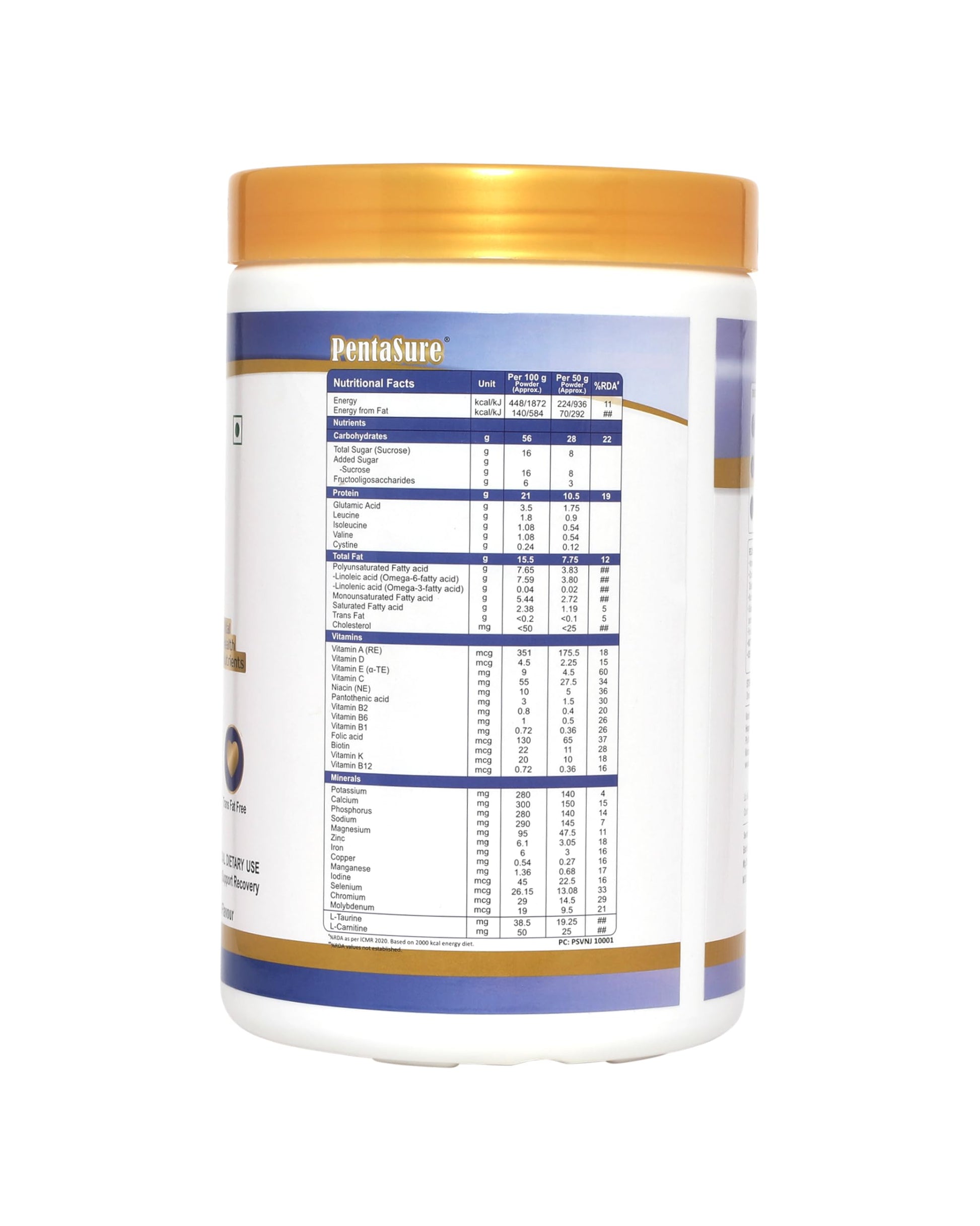 Pentasure Complete Balanced Nutrition Protein Powder, Vanilla, 3P Blend, BCAA, Prebiotics - back view