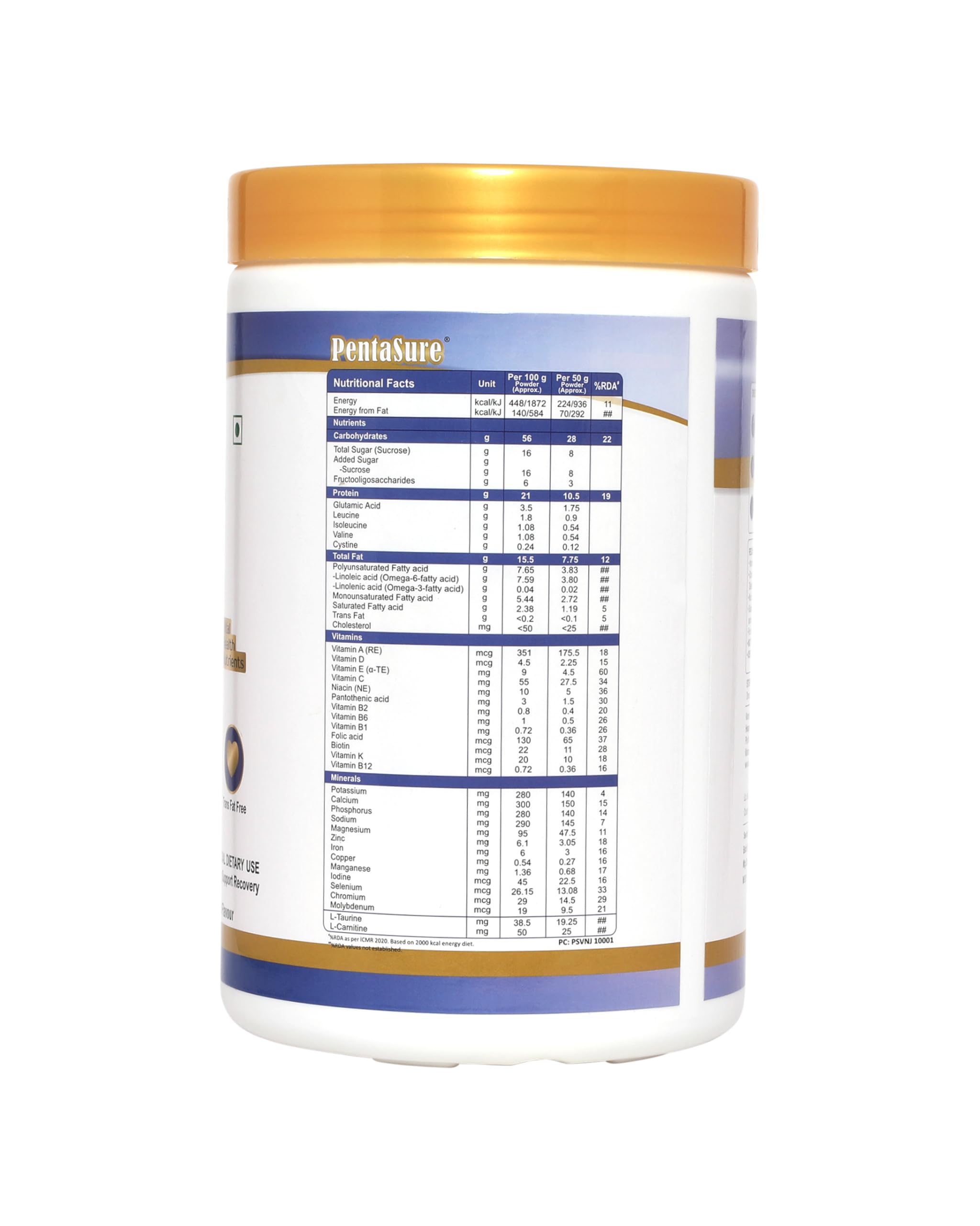 Pentasure Complete Balanced Nutrition Protein Powder, Vanilla, 3P Blend, BCAA, Prebiotics - back view