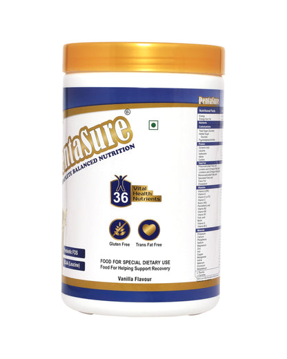 Pentasure Complete Balanced Nutrition Protein Powder, Vanilla, 3P Blend, BCAA, Prebiotics - packaging