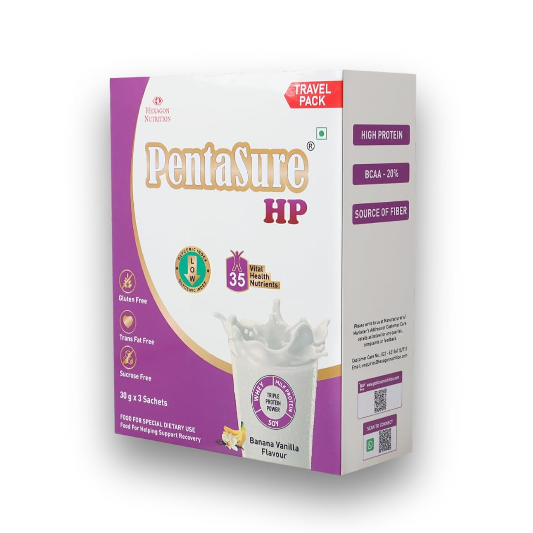 Pentasure HP Whey Protein Powder, 45g Protein per 100g, High Protein High Fiber Nutritional Supplement for Adults - packaging