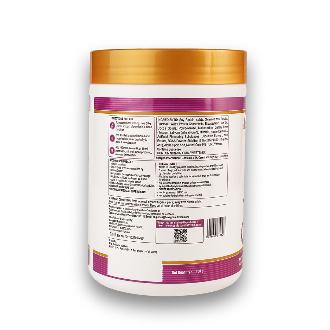 Pentasure HP Whey Protein Powder, 45g Protein per 100g, High Protein High Fiber Nutritional Supplement for Adults - front vie