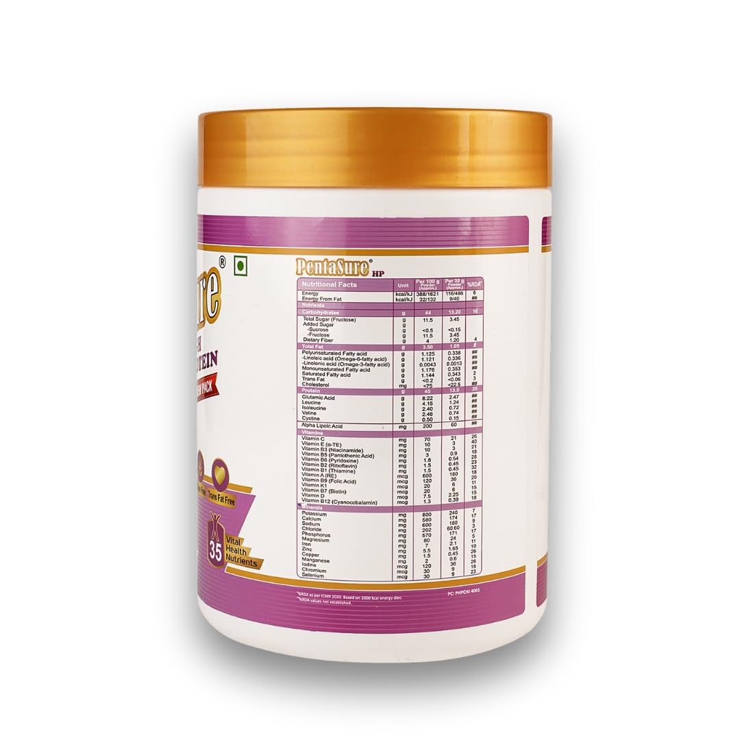 Pentasure HP Whey Protein Powder, 45g Protein per 100g, High Protein High Fiber Nutritional Supplement for Adults - back view