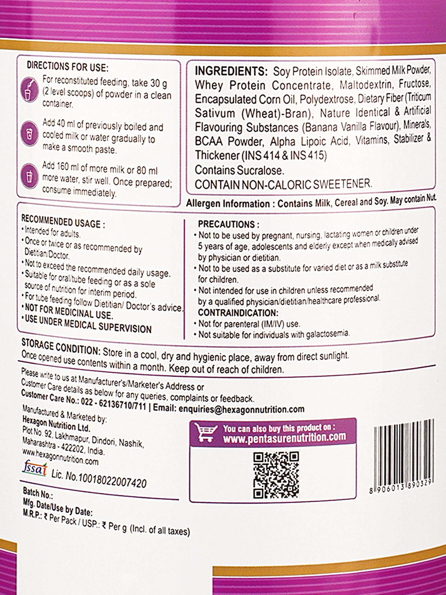 Pentasure HP Whey Protein Powder, 45g Protein per 100g, High Protein High Fiber Nutritional Supplement for Adults - back view