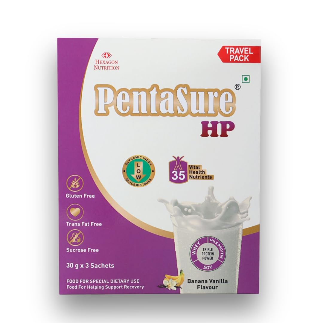 Pentasure HP Whey Protein Powder, 45g Protein per 100g, High Protein High Fiber Nutritional Supplement for Adults - front vie
