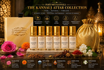 Perfumes Kannauj 6-Piece Natural Attar Trial Pack, 3ml Each, Rose Jasmine Marigold Sandalwood Earthy Notes, Alcohol-Free - fr