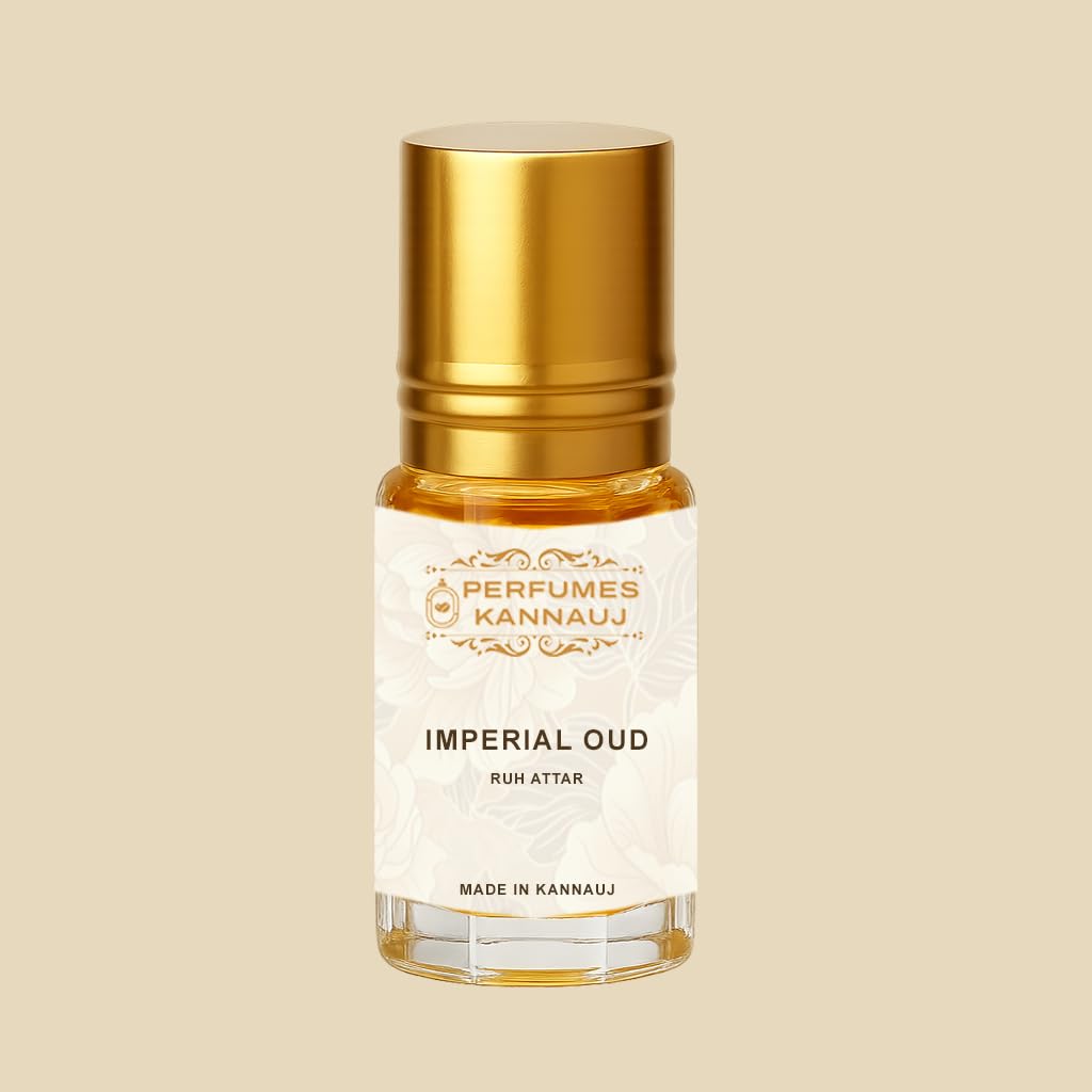 Perfumes Kannauj Ruh Imperial Oud Attar Perfume Oil, Agarwood & Sandalwood, Alcohol-Free, Unisex, 10ml - front view