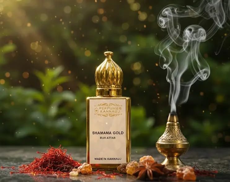 Perfumes Kannauj Shamama Gold Attar, 10ml, Traditional Indian Perfume Oil, Alcohol-Free, Unisex