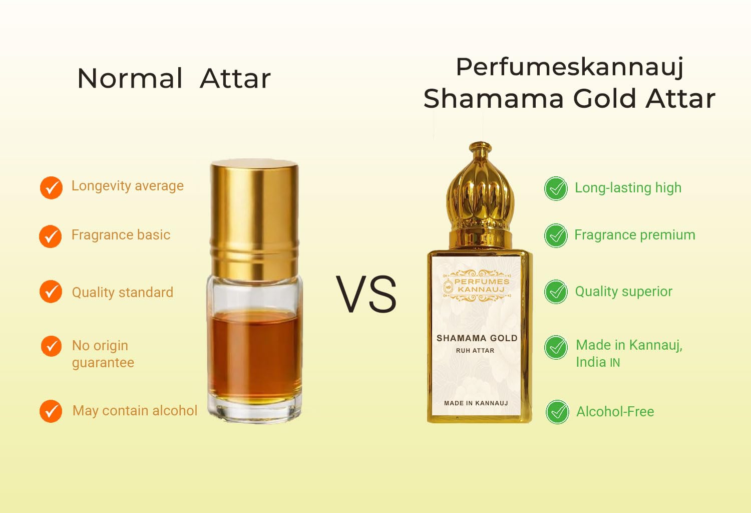 Perfumes Kannauj Shamama Gold Attar, 10ml, Traditional Indian Perfume Oil, Alcohol-Free, Unisex - front view