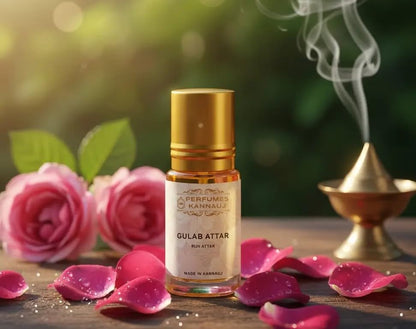 Perfumes Kannauj Traditional Ruh Gulab Attar, Rose & Sandalwood Oil Concentrated Fragrance, Alcohol-Free, 10ml, Unisex
