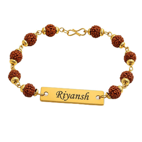 Personalized Rudraksha Name Rakhi Bracelet for Brother | Custom Gold Name Bracelet | Adjustable Beaded Rakhi | Raksha Bandhan