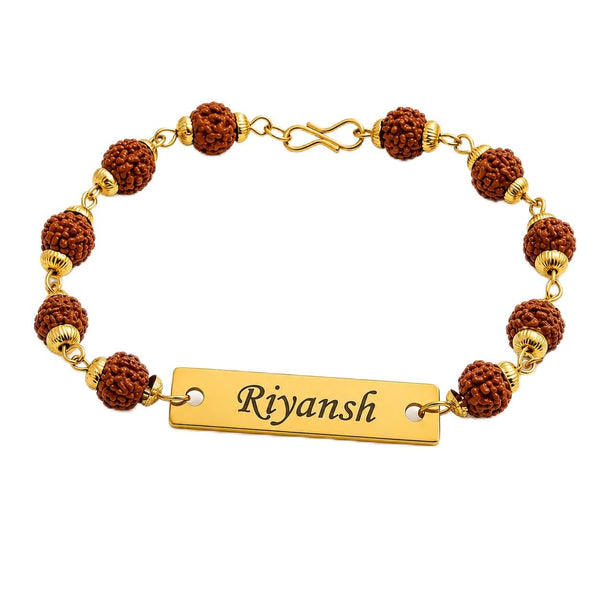 Personalized Rudraksha Name Rakhi Bracelet for Brother | Custom Gold Name Bracelet | Adjustable Beaded Rakhi | Raksha Bandhan