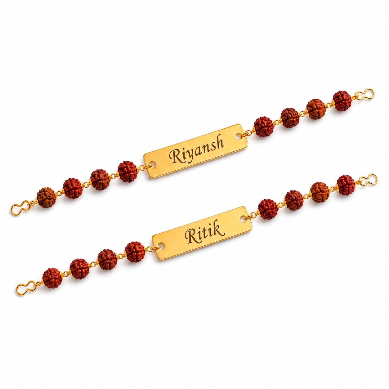 Personalized Rudraksha Name Rakhi Bracelet for Brother | Custom Gold Name Bracelet | Adjustable Beaded Rakhi | Raksha Bandhan