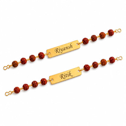 Personalized Rudraksha Name Rakhi Bracelet for Brother | Custom Gold Name Bracelet | Adjustable Beaded Rakhi | Raksha Bandhan