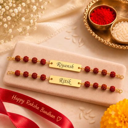 Personalized Rudraksha Name Rakhi Bracelet for Brother | Custom Gold Name Bracelet | Adjustable Beaded Rakhi | Raksha Bandhan
