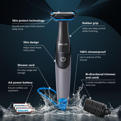 PHILIPS Body Groomer for Men, Electric Trimmer, 100 Min Runtime, Showerproof, 5-Yr Warranty, BG5475 - back view (9)