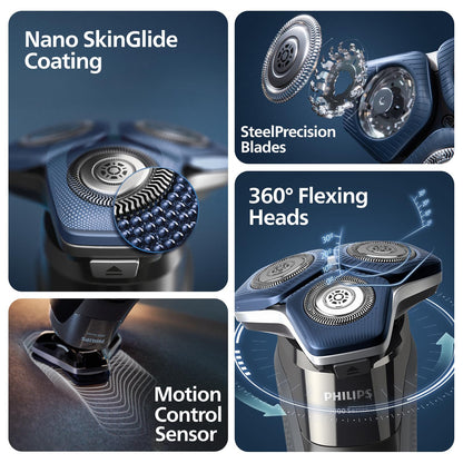 Philips Electric Rotary Shaver S7887/35 with SkinIQ Technology, 360-D Flexing Heads, Wet/Dry Use - back view