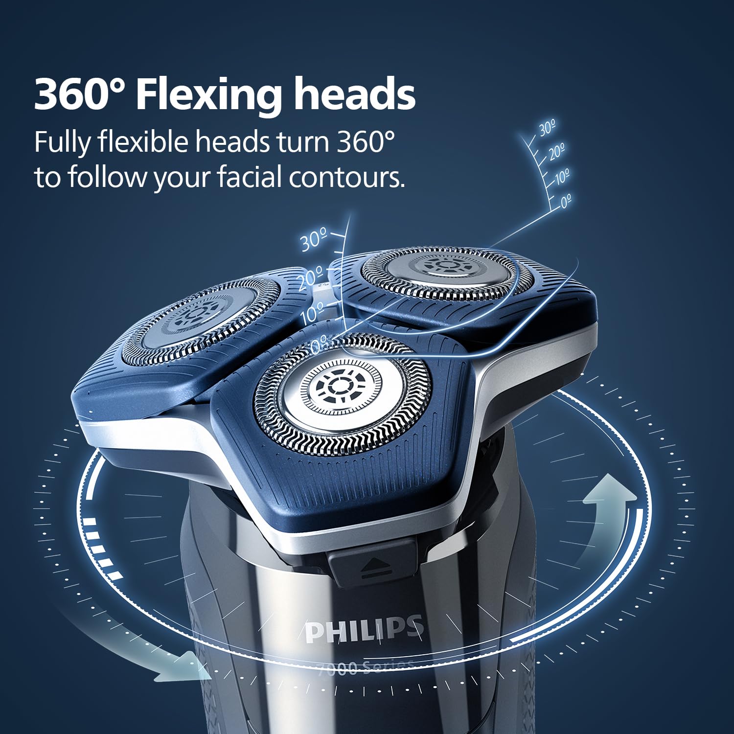 Philips Electric Rotary Shaver S7887/35 with SkinIQ Technology, 360-D Flexing Heads, Wet/Dry Use - close-up detail