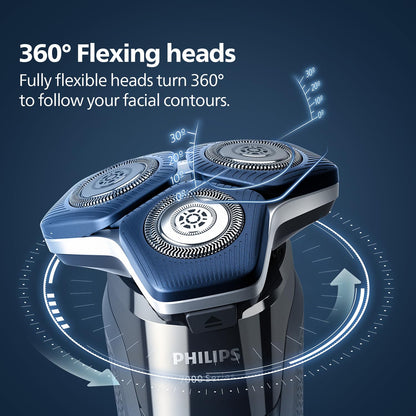 Philips Electric Rotary Shaver S7887/35 with SkinIQ Technology, 360-D Flexing Heads, Wet/Dry Use - close-up detail