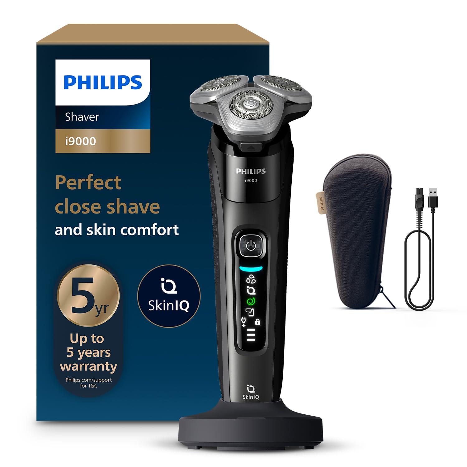 PHILIPS Electric Shaver for Men, X9000/10, Rotary Shaver with SkinIQ, Wet & Dry, Tri Action Lift & Cut, 360° Flex Head, Preci