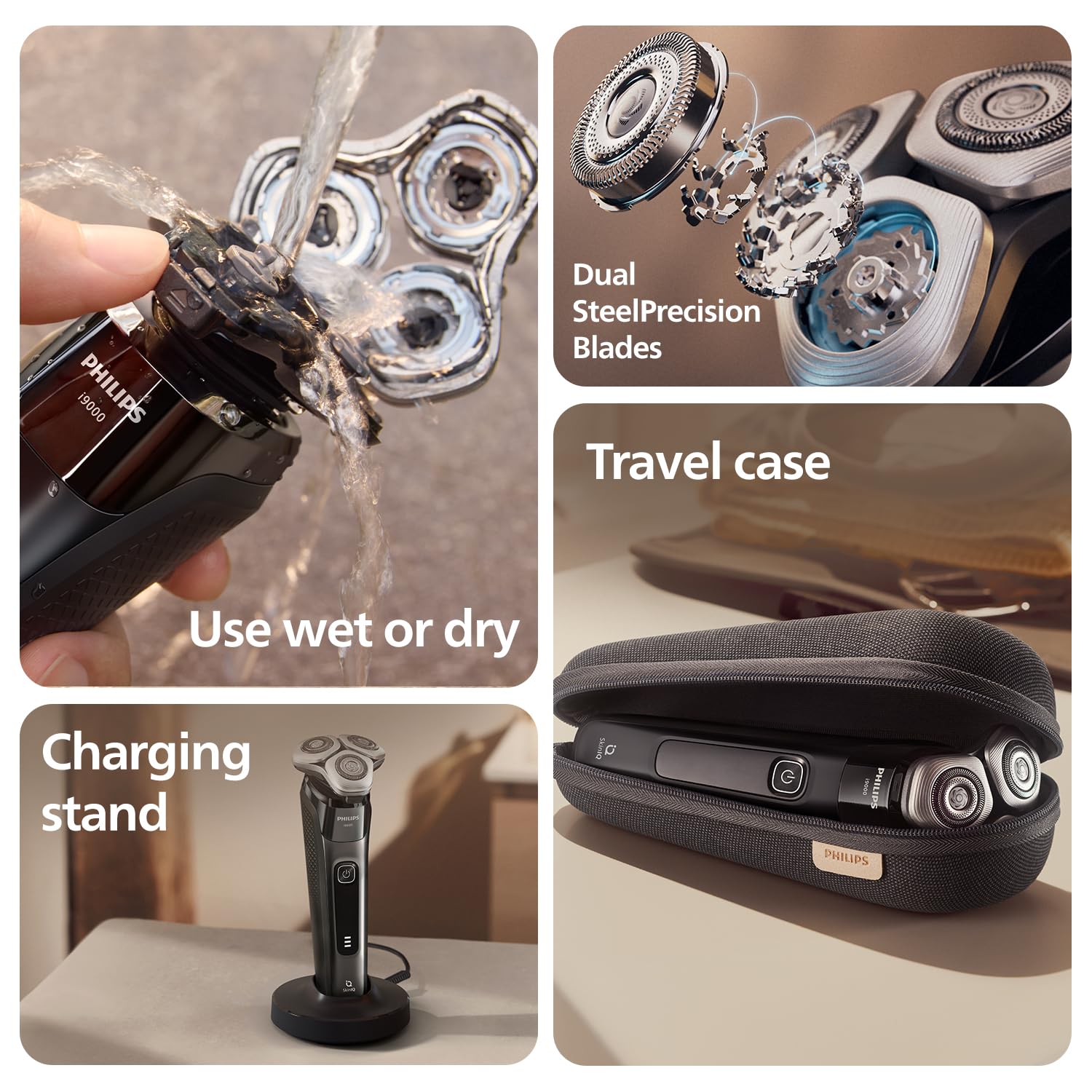 PHILIPS Electric Shaver for Men, X9000/10, Rotary Shaver with SkinIQ, Wet & Dry, Tri Action Lift & Cut, 360° Flex Head, Preci