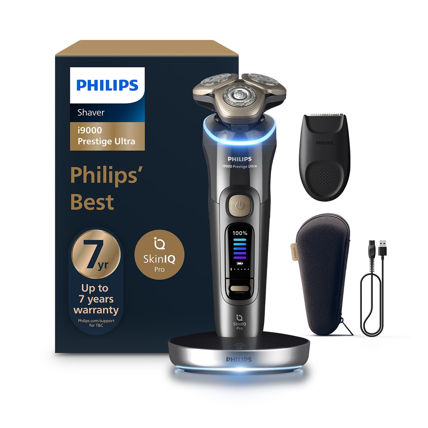 PHILIPS Men's Electric Rotary Shaver, SkinIQ Pro Tech, Lift & Cut, 5 Shaving Modes, App Connected, Black