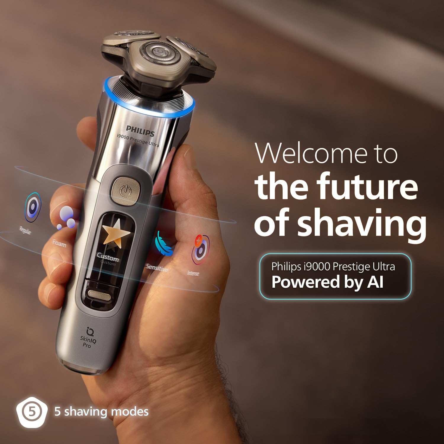 PHILIPS Men's Electric Rotary Shaver, SkinIQ Pro Tech, Lift & Cut, 5 Shaving Modes, App Connected, Black - front view (10)