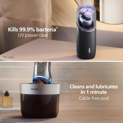 PHILIPS Men's Electric Rotary Shaver, SkinIQ Pro Tech, Lift & Cut, 5 Shaving Modes, App Connected, Black - close-up detail (1