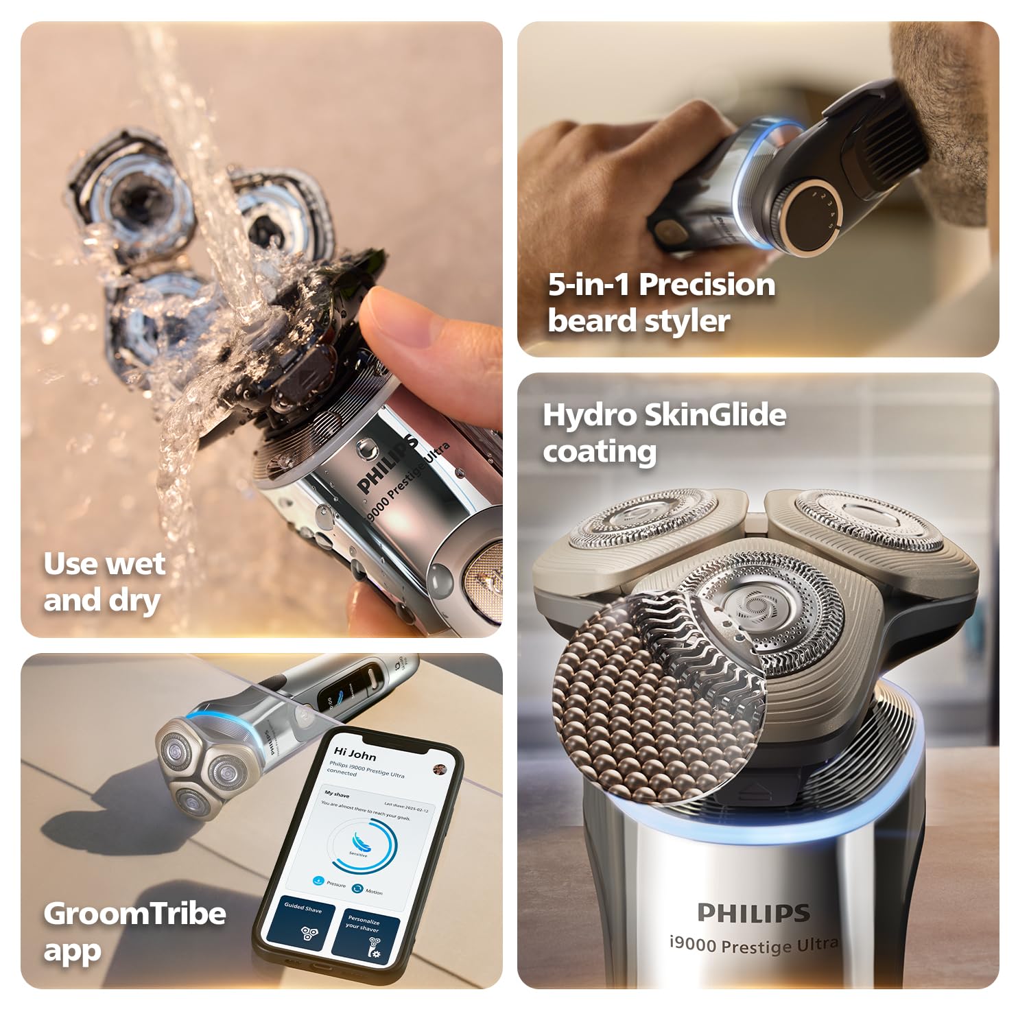 PHILIPS Men's Electric Rotary Shaver, SkinIQ Pro Tech, Lift & Cut, 5 Shaving Modes, App Connected, Black - size and scale