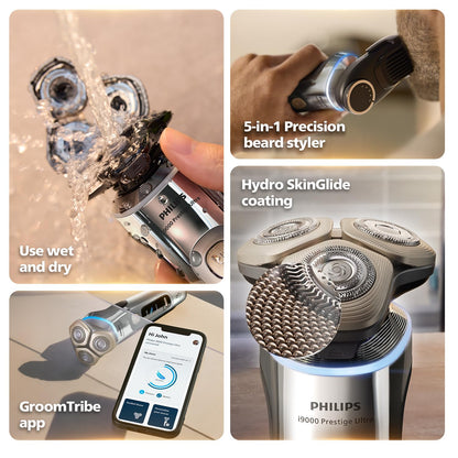PHILIPS Men's Electric Rotary Shaver, SkinIQ Pro Tech, Lift & Cut, 5 Shaving Modes, App Connected, Black - size and scale