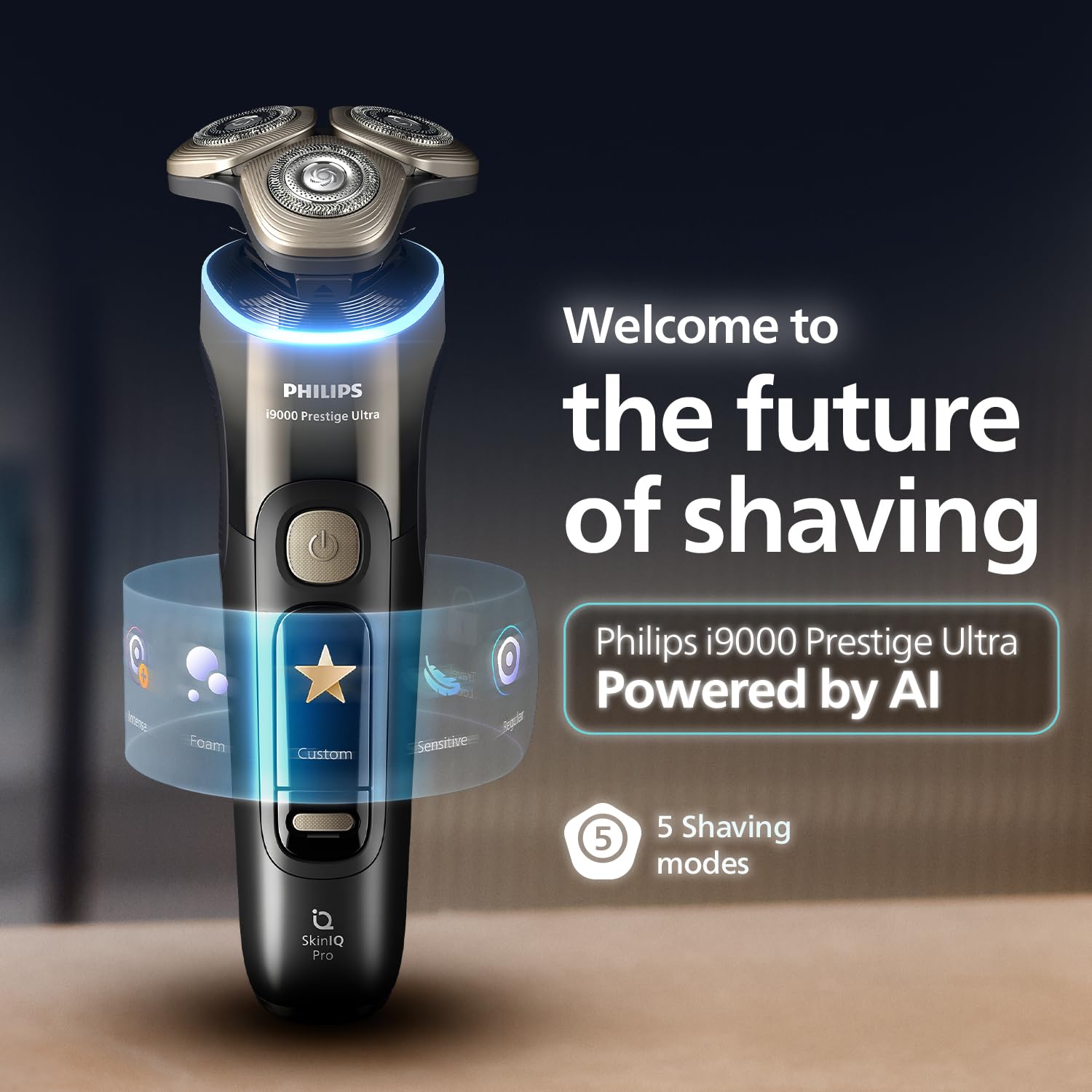 PHILIPS Men's Electric Rotary Shaver, SkinIQ Pro Tech, Lift & Cut, 5 Shaving Modes, App Connected, Black - front view