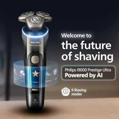 PHILIPS Men's Electric Rotary Shaver, SkinIQ Pro Tech, Lift & Cut, 5 Shaving Modes, App Connected, Black - front view