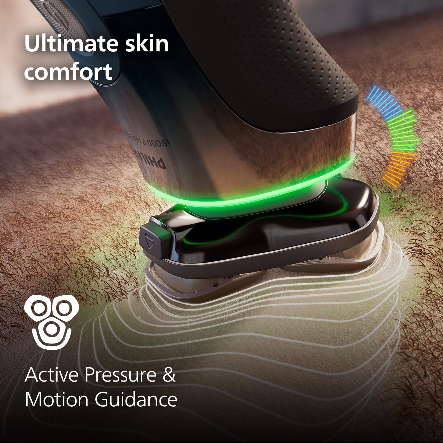 PHILIPS Men's Electric Rotary Shaver, SkinIQ Pro Tech, Lift & Cut, 5 Shaving Modes, App Connected, Black - close-up detail