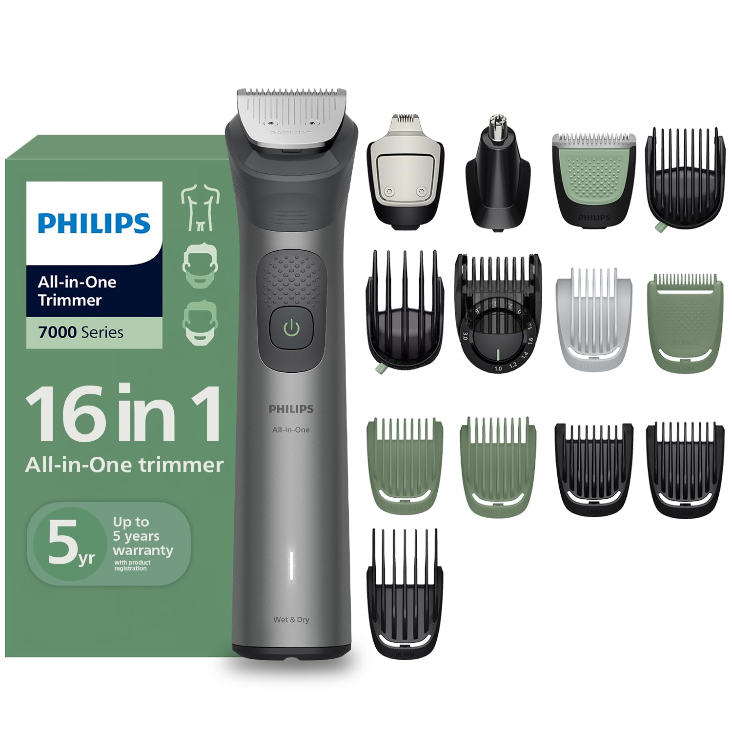 PHILIPS MG7931 16-in-1 Men's Trimmer, BeardSense Technology, IPX7 Waterproof, 120 Min Runtime, 5-Year Warranty