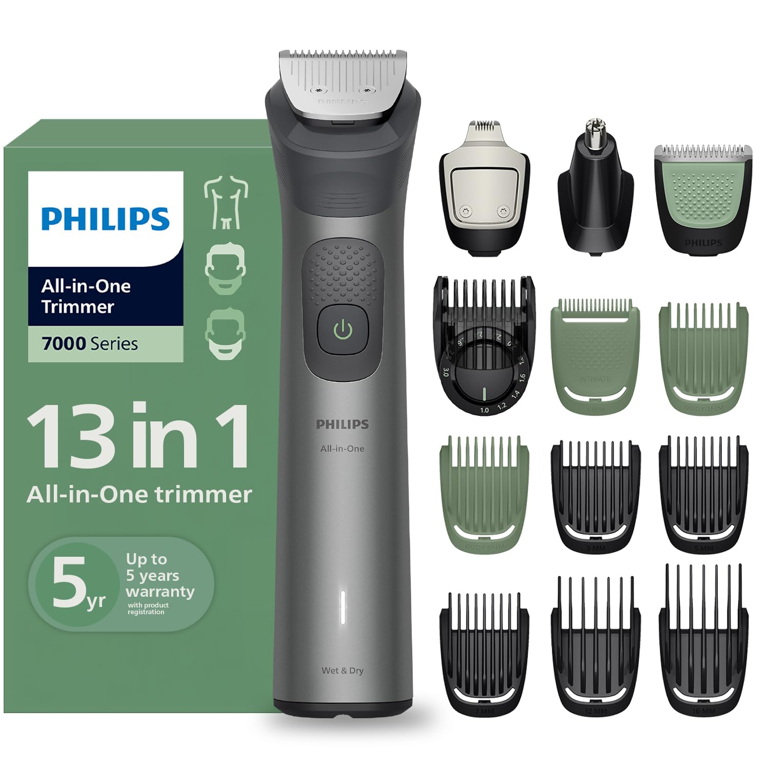 PHILIPS MG7931 16-in-1 Men's Trimmer, BeardSense Technology, IPX7 Waterproof, 120 Min Runtime, 5-Year Warranty (15)