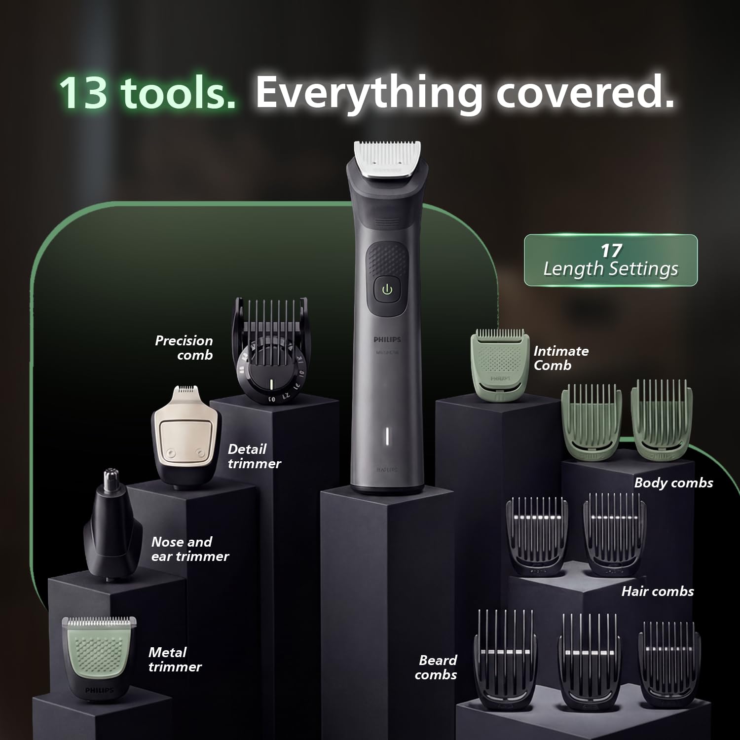 PHILIPS MG7931 16-in-1 Men's Trimmer, BeardSense Technology, IPX7 Waterproof, 120 Min Runtime, 5-Year Warranty - size and sca