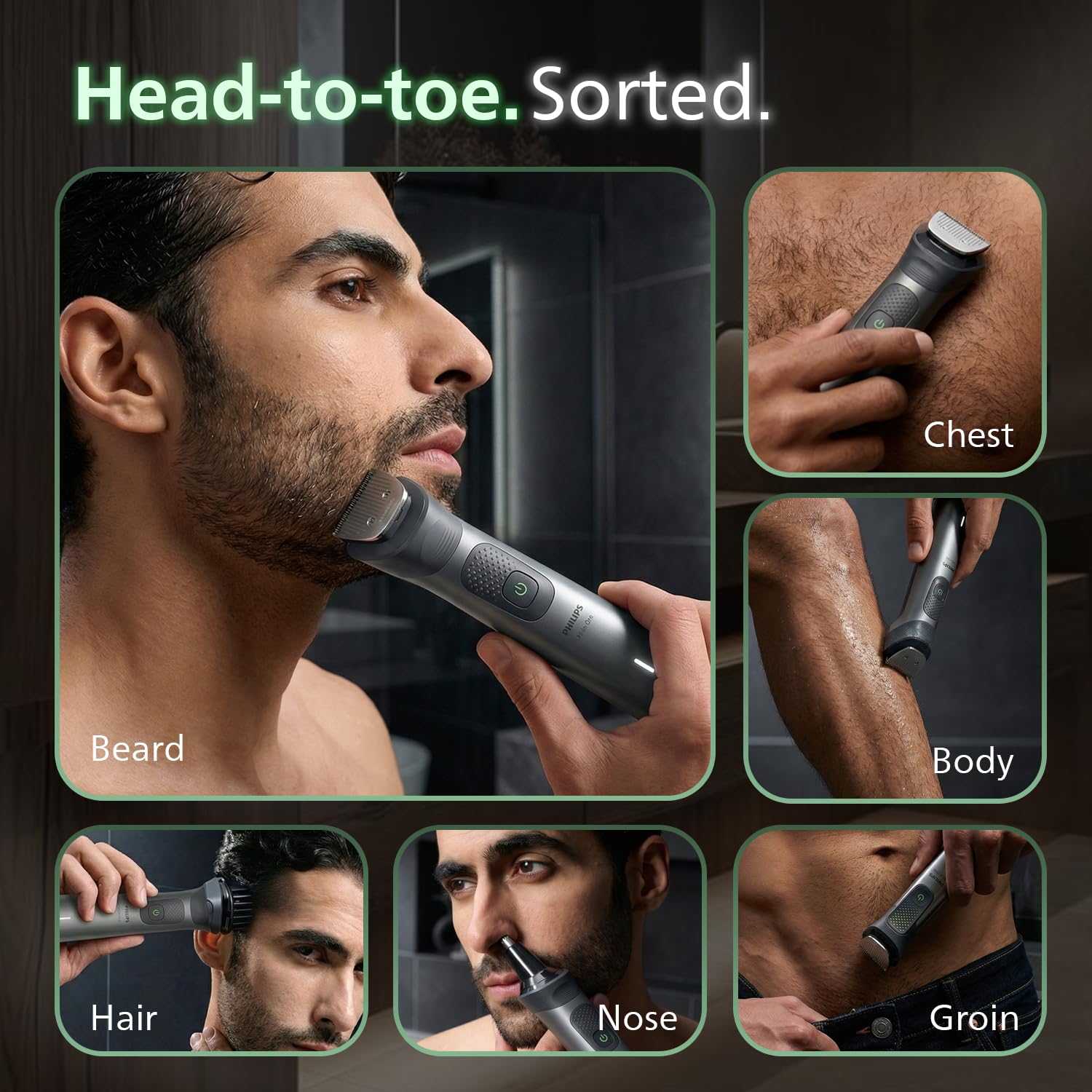 PHILIPS MG7931 16-in-1 Men's Trimmer, BeardSense Technology, IPX7 Waterproof, 120 Min Runtime, 5-Year Warranty - back view