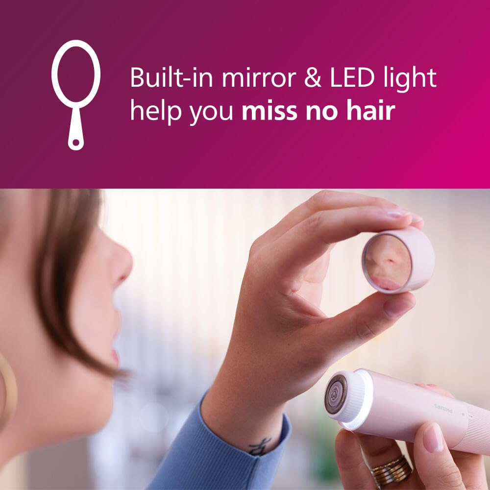 PHILIPS Series 5000 Facial Hair Remover for Women, Electric Shaver with LED Light and Mirror, Cordless, AA Battery Included, 