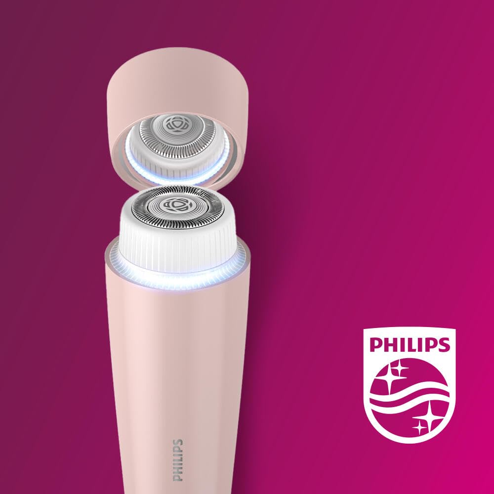 PHILIPS Series 5000 Facial Hair Remover for Women, Electric Shaver with LED Light and Mirror, Cordless, AA Battery Included, 