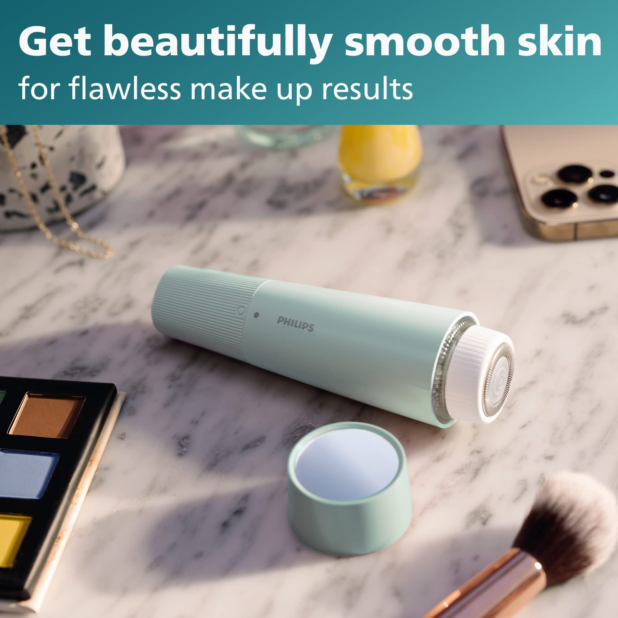 PHILIPS Series 5000 Facial Hair Remover for Women, Electric Shaver with LED Light and Mirror, Cordless, AA Battery Included, 