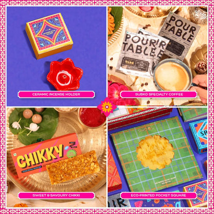 Phool Ludo Rakhi Gift Hamper for Brother | 13-Item Rakhi Gift Box with Elaichi Rakhi, Coffee, Laddoo, Chikki, Soap & Ludo Gam
