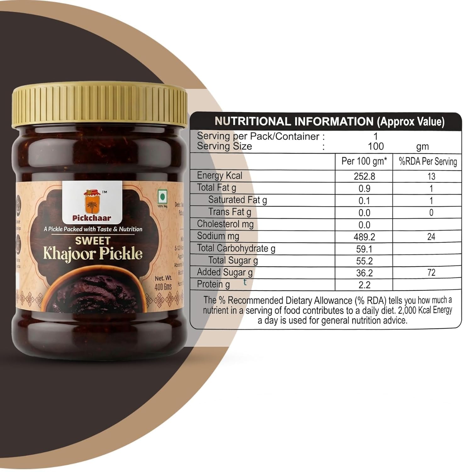 PICKCHAAR Sweet Khajoor Pickle with Dry Fruits, Homestyle Specialty Pickle, No Artificial Preservatives, Available in Multipl