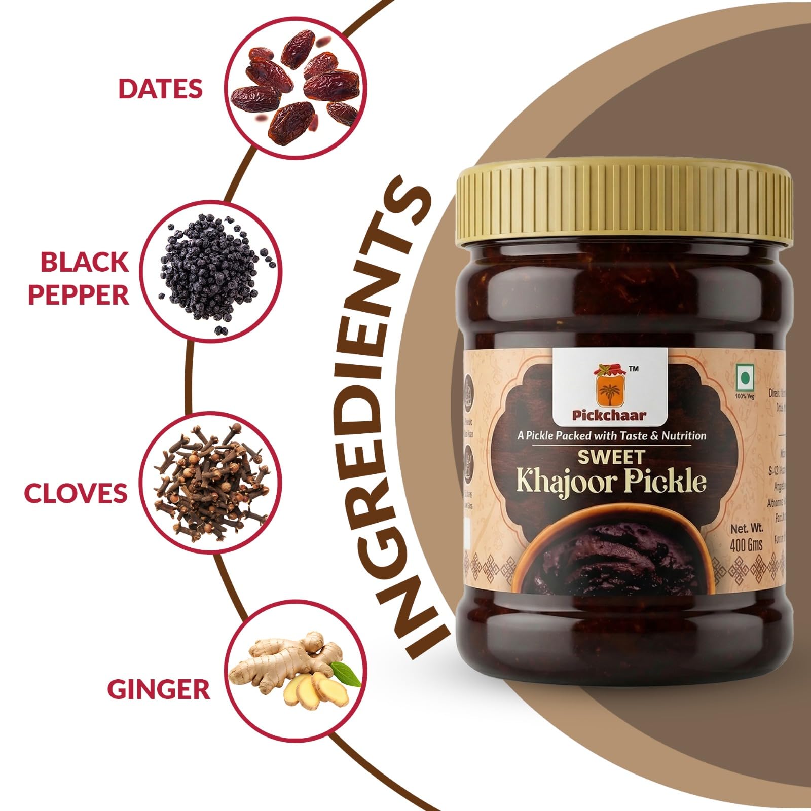 PICKCHAAR Sweet Khajoor Pickle with Dry Fruits, Homestyle Specialty Pickle, No Artificial Preservatives, Available in Multipl