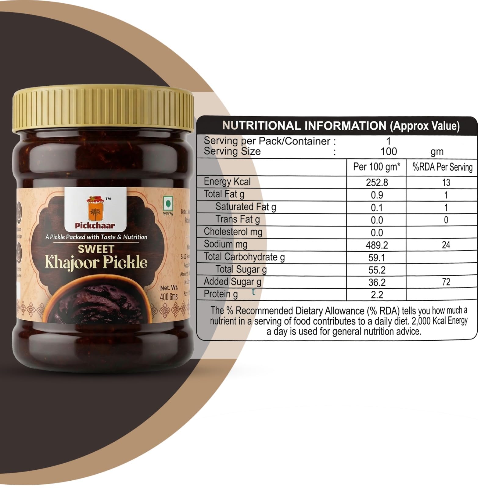 PICKCHAAR Sweet Khajoor Pickle with Dry Fruits, Homestyle Specialty Pickle, No Artificial Preservatives, Available in Multipl