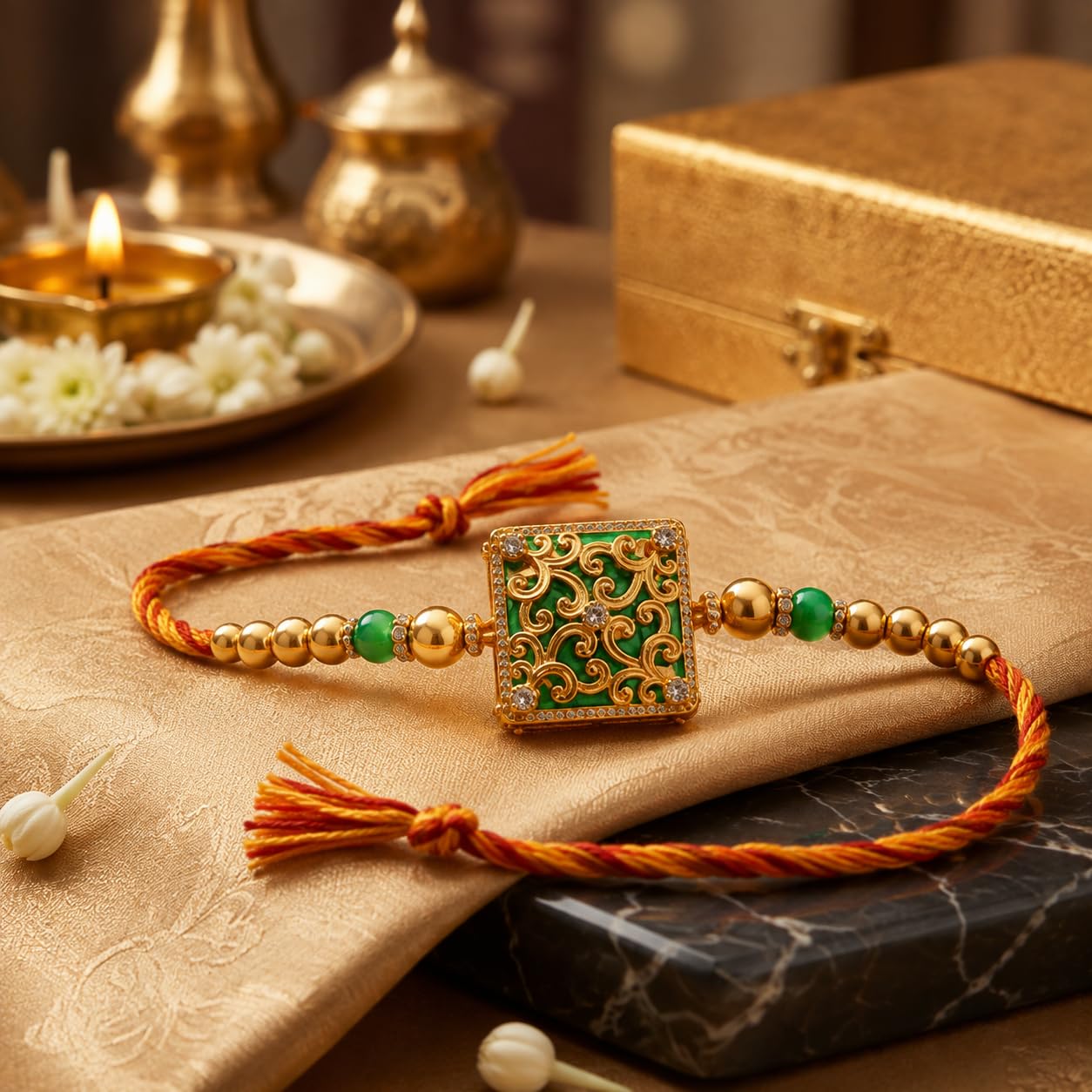 Piepot Rakhi for Brother, Rakhi Gift Set for Brother, German Silver Bowl and Spoon with Designer Rakhi, Raksha Bandhan Gift H
