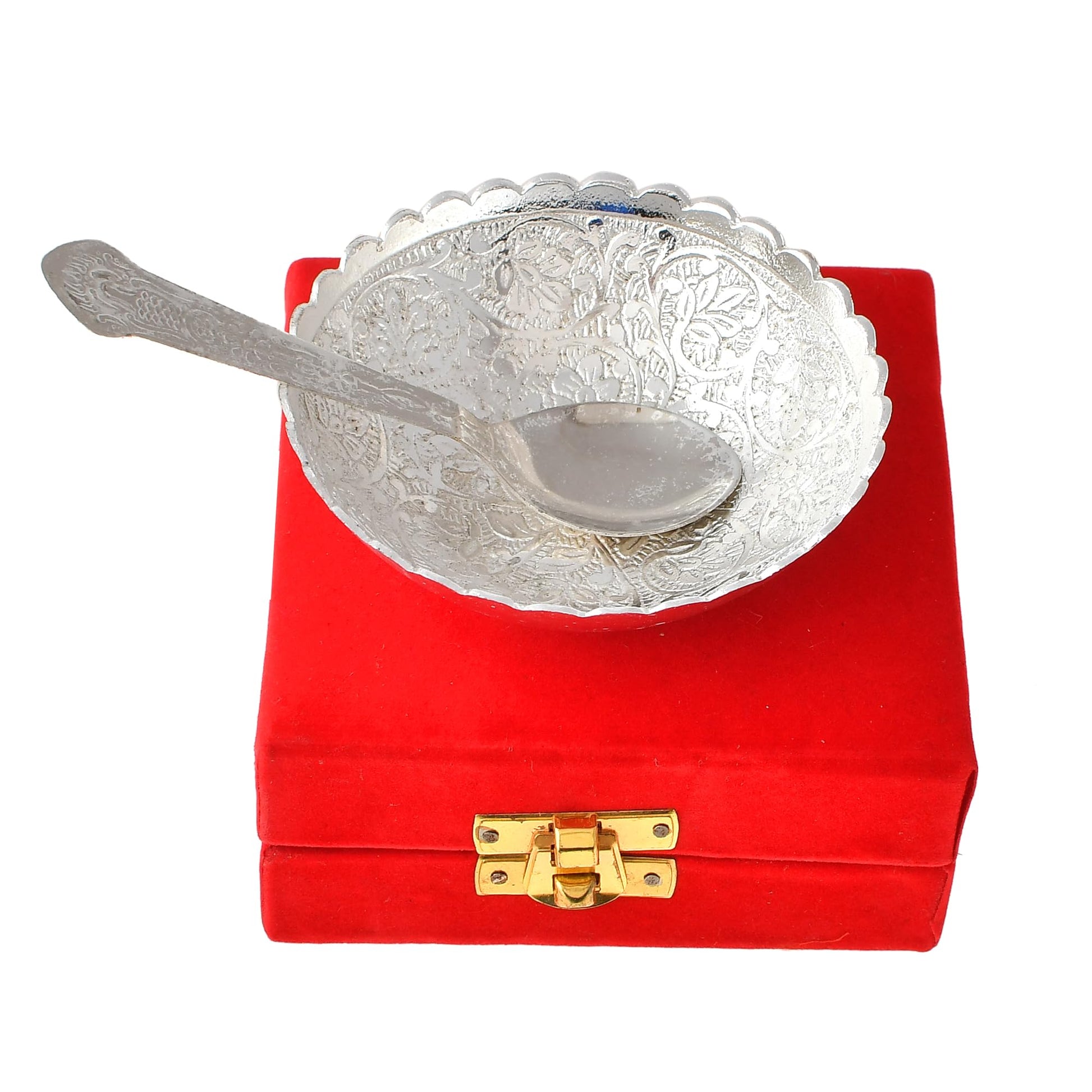 Piepot Rakhi for Brother, Rakhi Gift Set for Brother, German Silver Bowl and Spoon with Designer Rakhi, Raksha Bandhan Gift H