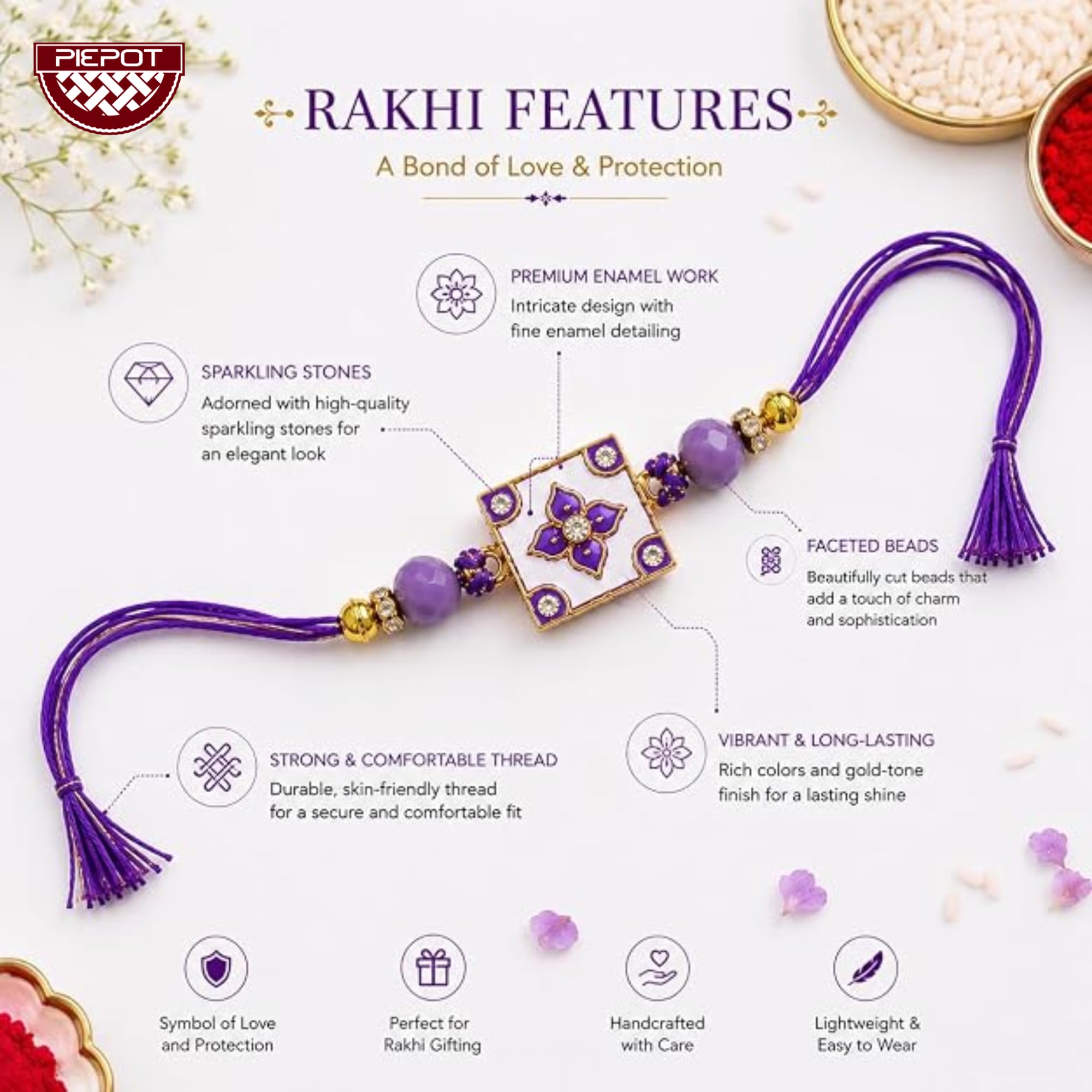 Piepot Rakhi Set for Brother | Handmade Rakhi with Pearl Beads & Brother Ever Pen | Raksha Bandhan Gift Combo for Bhai - labe
