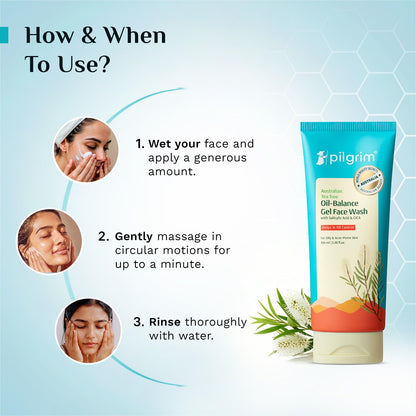 Pilgrim 1% Salicylic Acid Gel Face Wash 100 ml | Gel Face Wash with CICA & Tea Tree For Men & Women, for Oily skin, Acne Pron