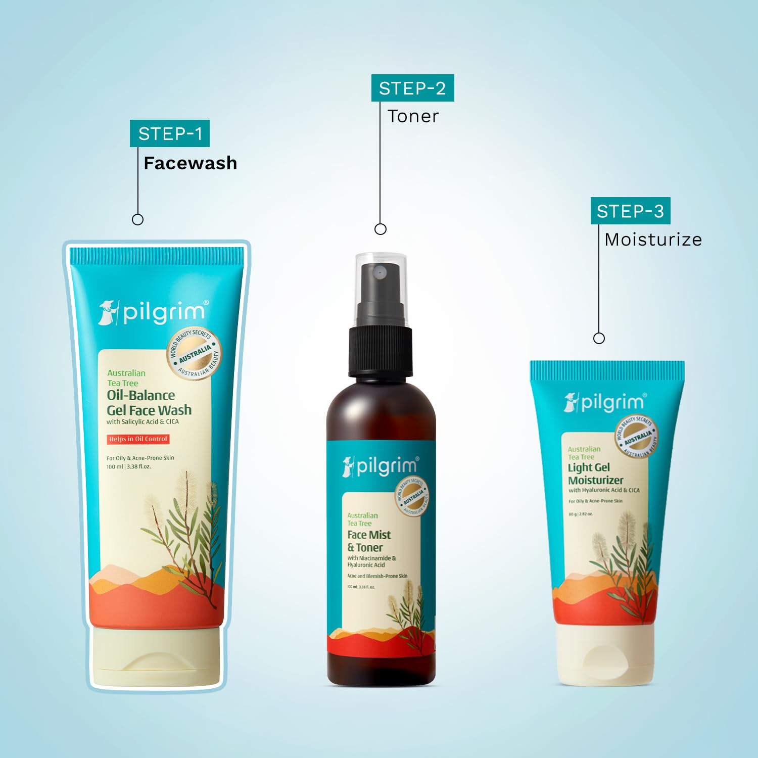 Pilgrim 1% Salicylic Acid Gel Face Wash 100 ml | Gel Face Wash with CICA & Tea Tree For Men & Women, for Oily skin, Acne Pron