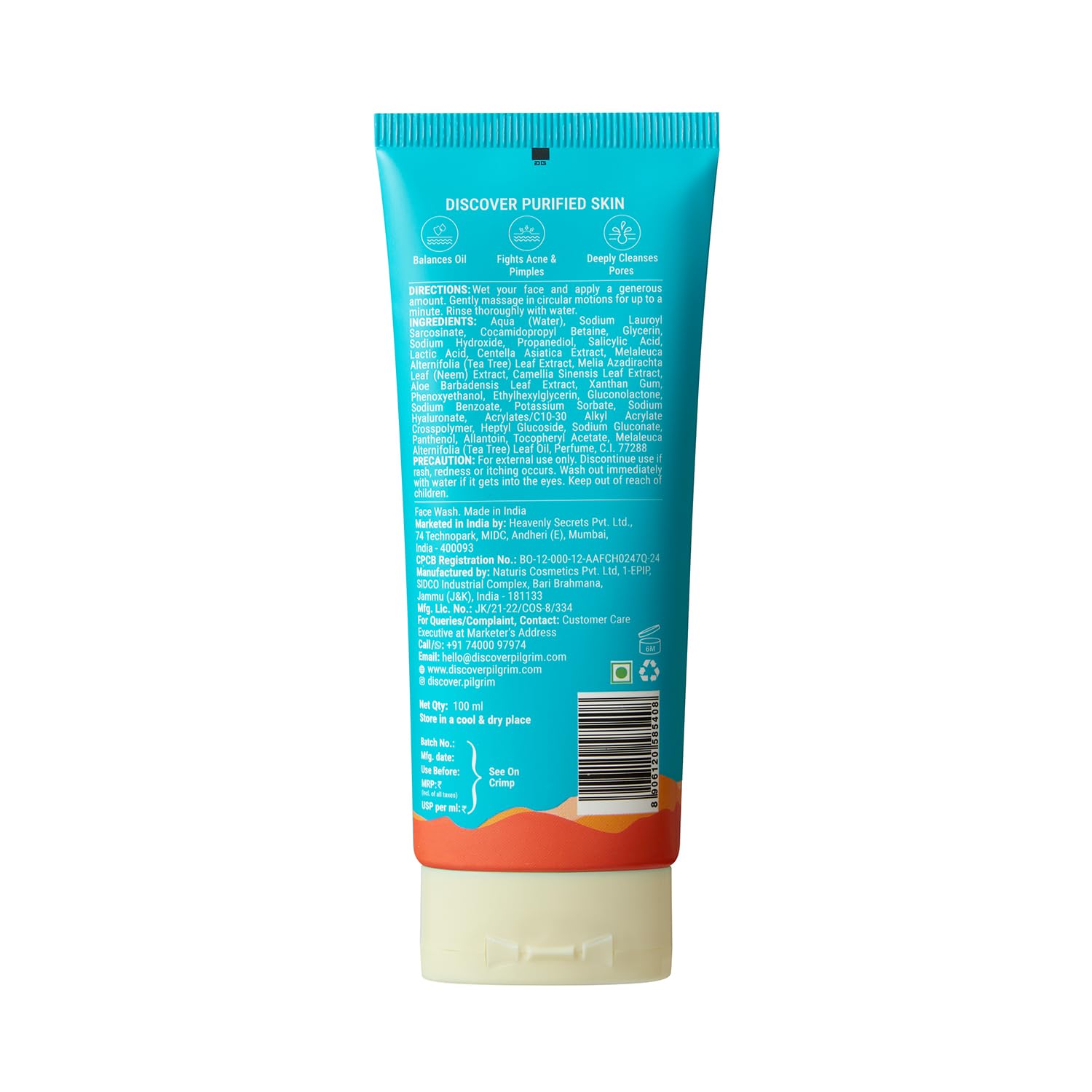 Pilgrim 1% Salicylic Acid Gel Face Wash 100 ml | Gel Face Wash with CICA & Tea Tree For Men & Women, for Oily skin, Acne Pron